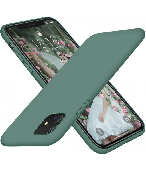 Husa iPhone 12, Silicon Catifelat cu Interior Microfibra, Verde Midnight
